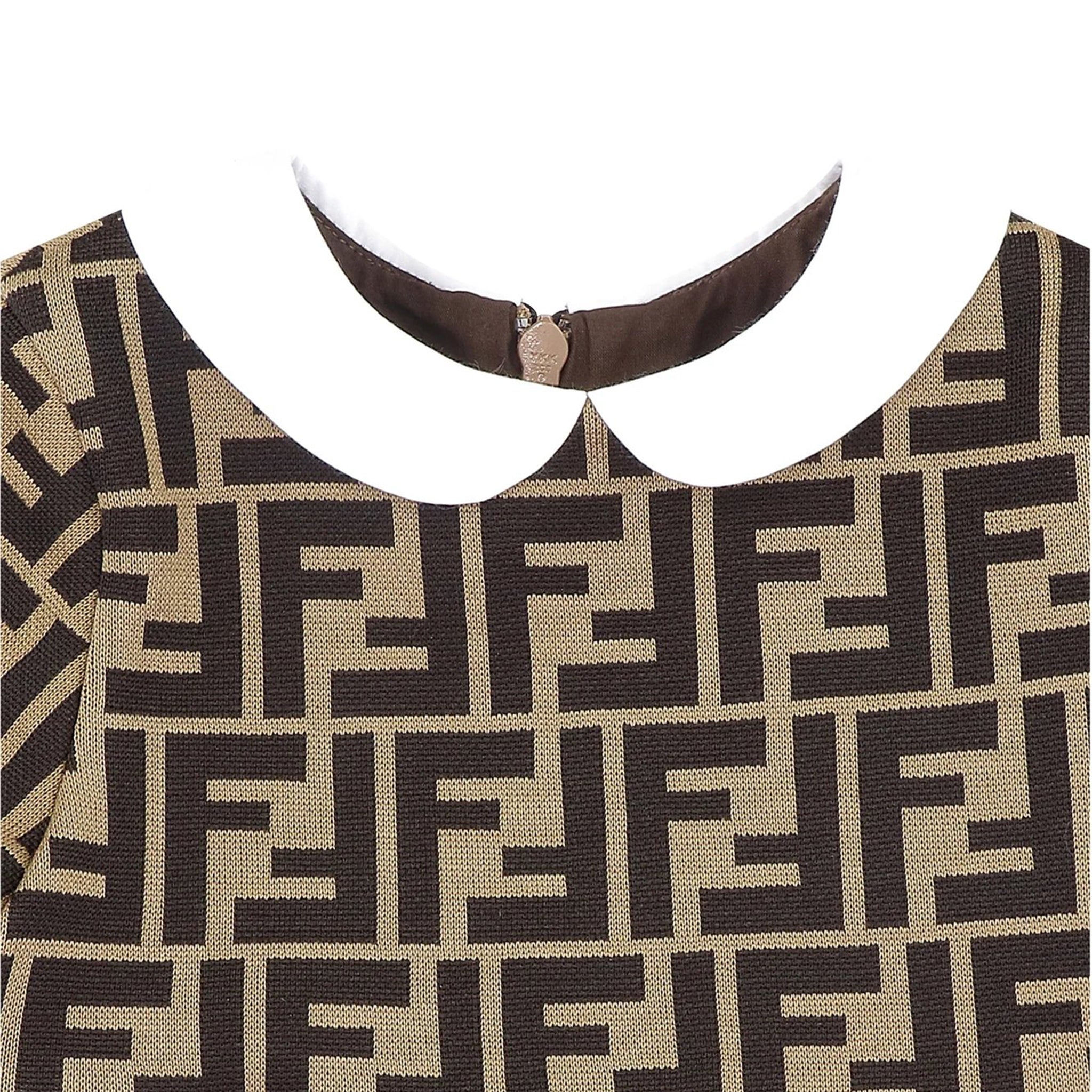 Fendi Baby Girls Collar Dress FF Print Brown – Maison Threads