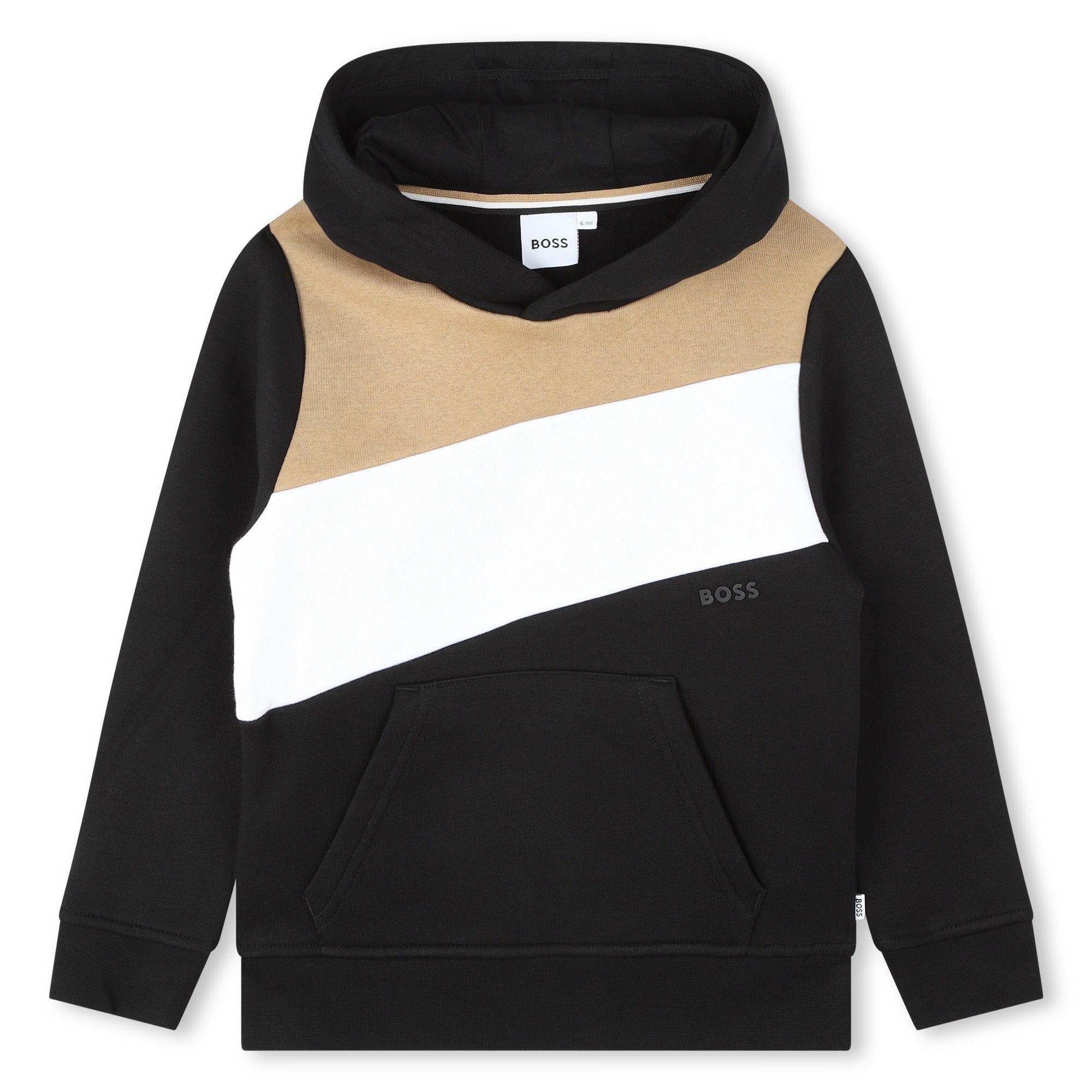 Boss Boys Three Colour Striped Hoodie in Black