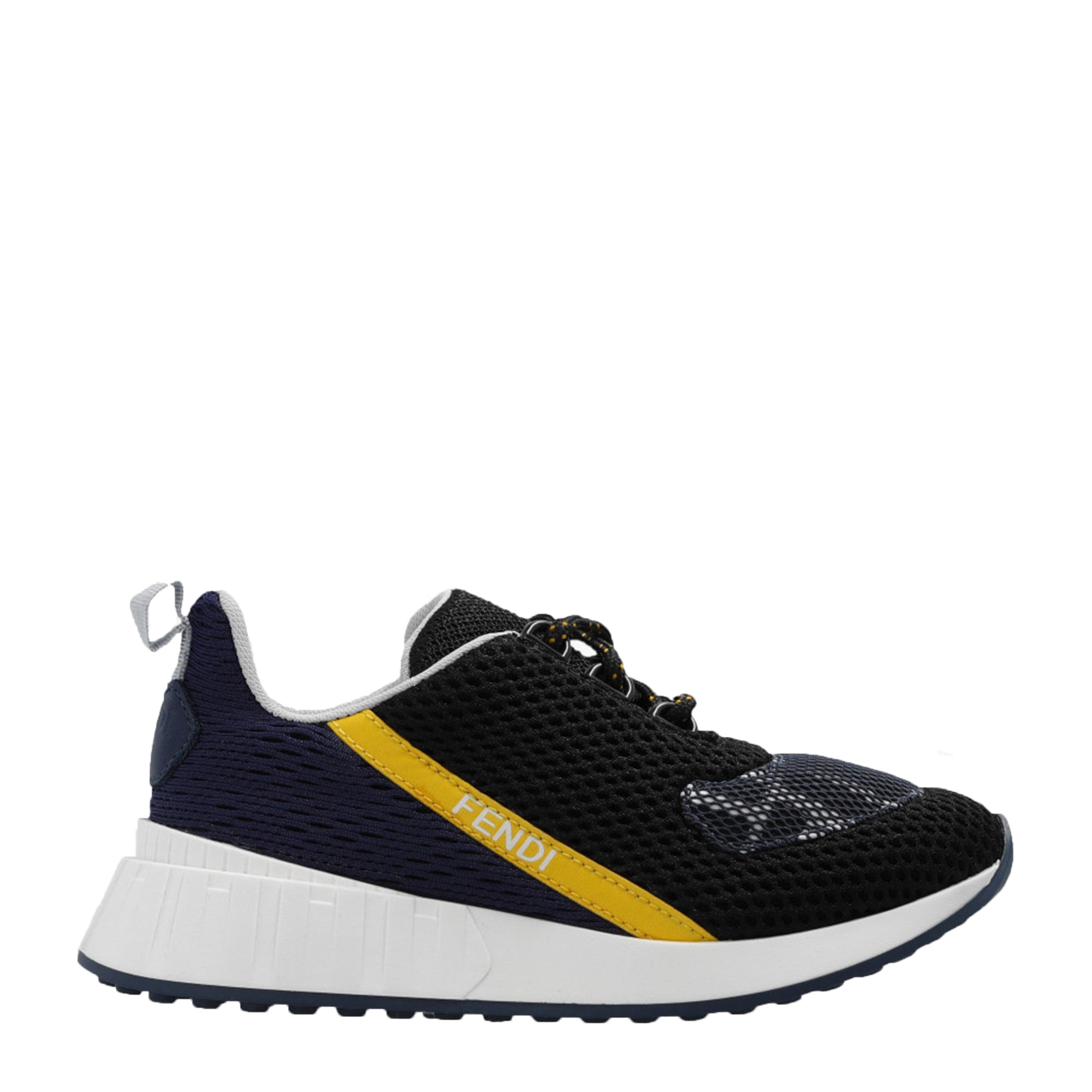 Fendi black shop and yellow sneakers