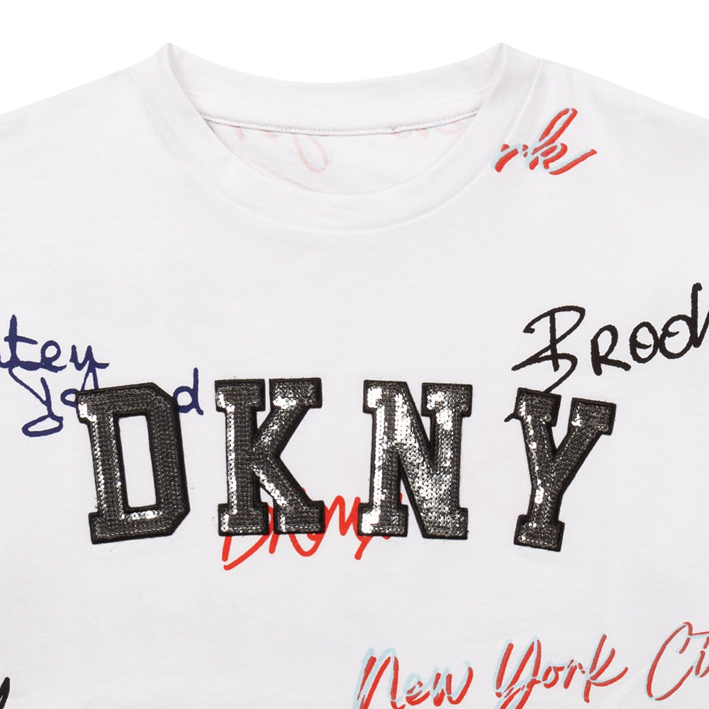Buy Dkny Girls Sequin Logo T-Shirt White | Maison Threads