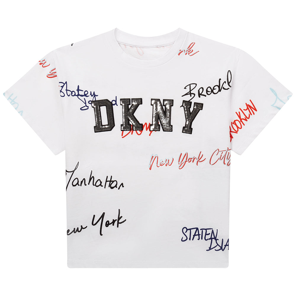 Buy Dkny Girls Sequin Logo T-Shirt White | Maison Threads