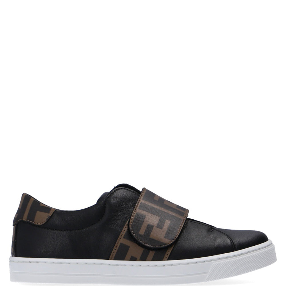 Fendi Kids Unisex Monogram Strap Trainers Black