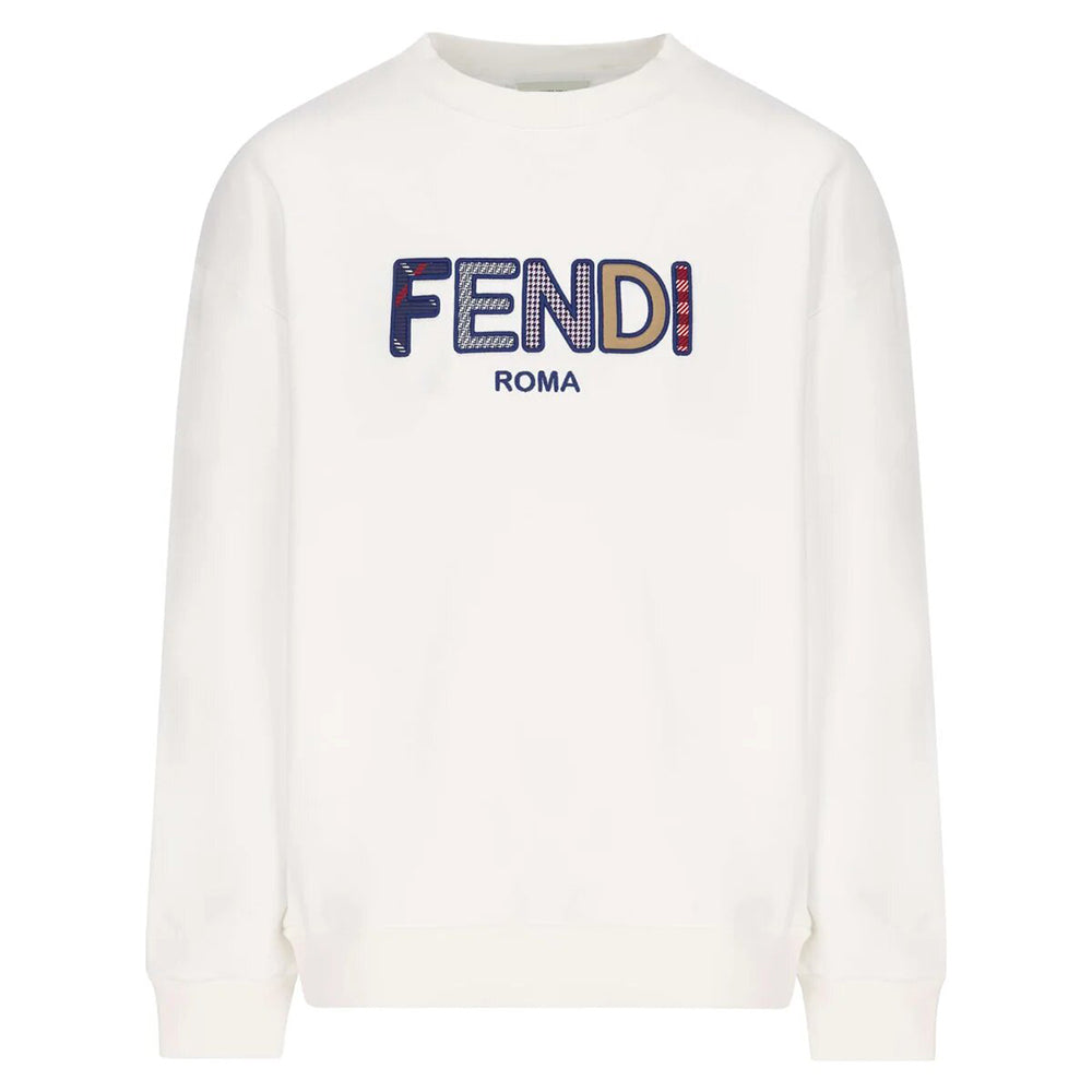 Fendi Girls Multicolour Logo Sweater White