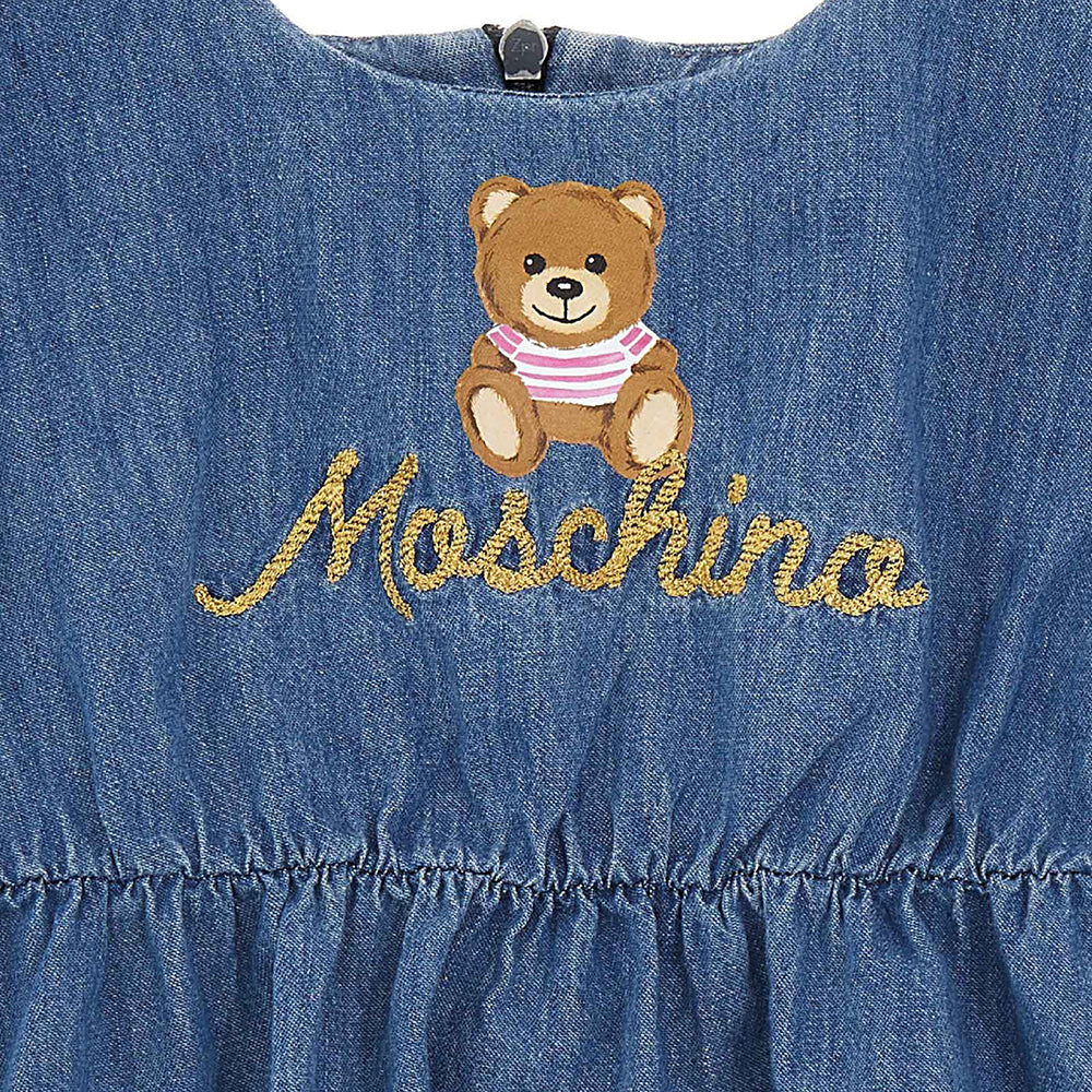 Moschino Teen Girls Blue Teddy Bear Toy Wool Knit Sweater Dress