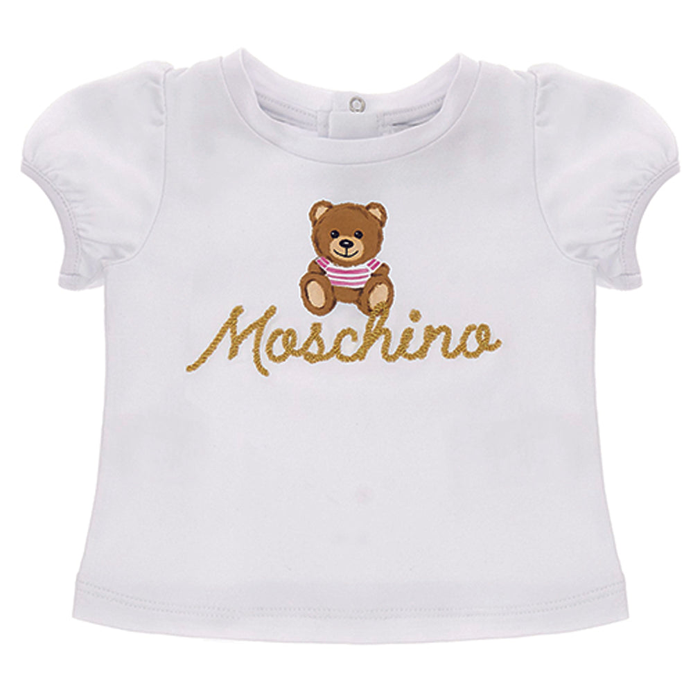 Moschino Baby Girls Teddy Bear Print T shirt White