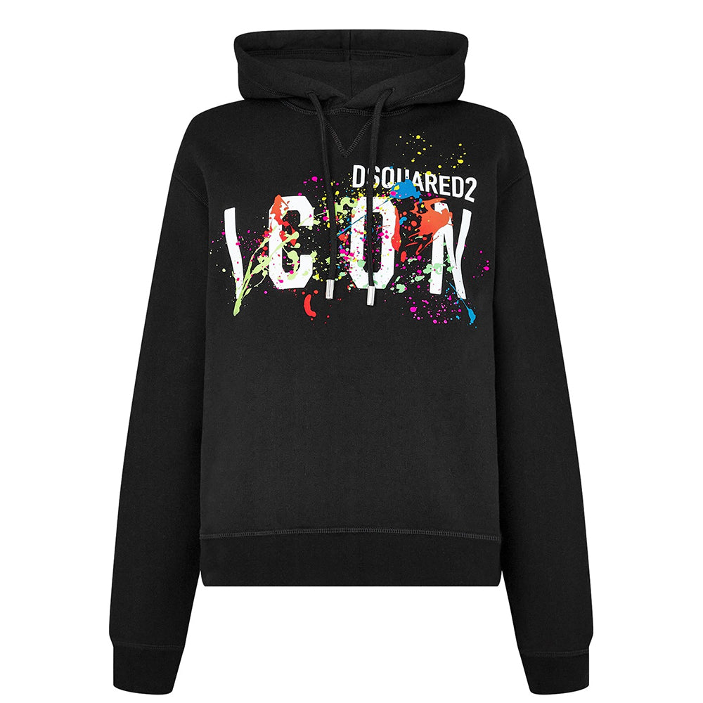 Dsquared2 Mens Icon Splatter Hoodie Black Maison Threads