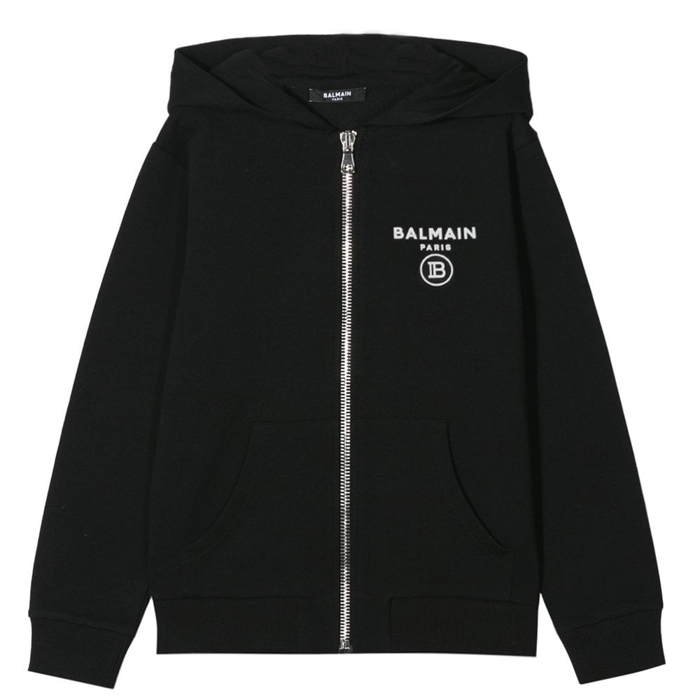 Balmain Boys Logo Print Zipped Hoodie Black