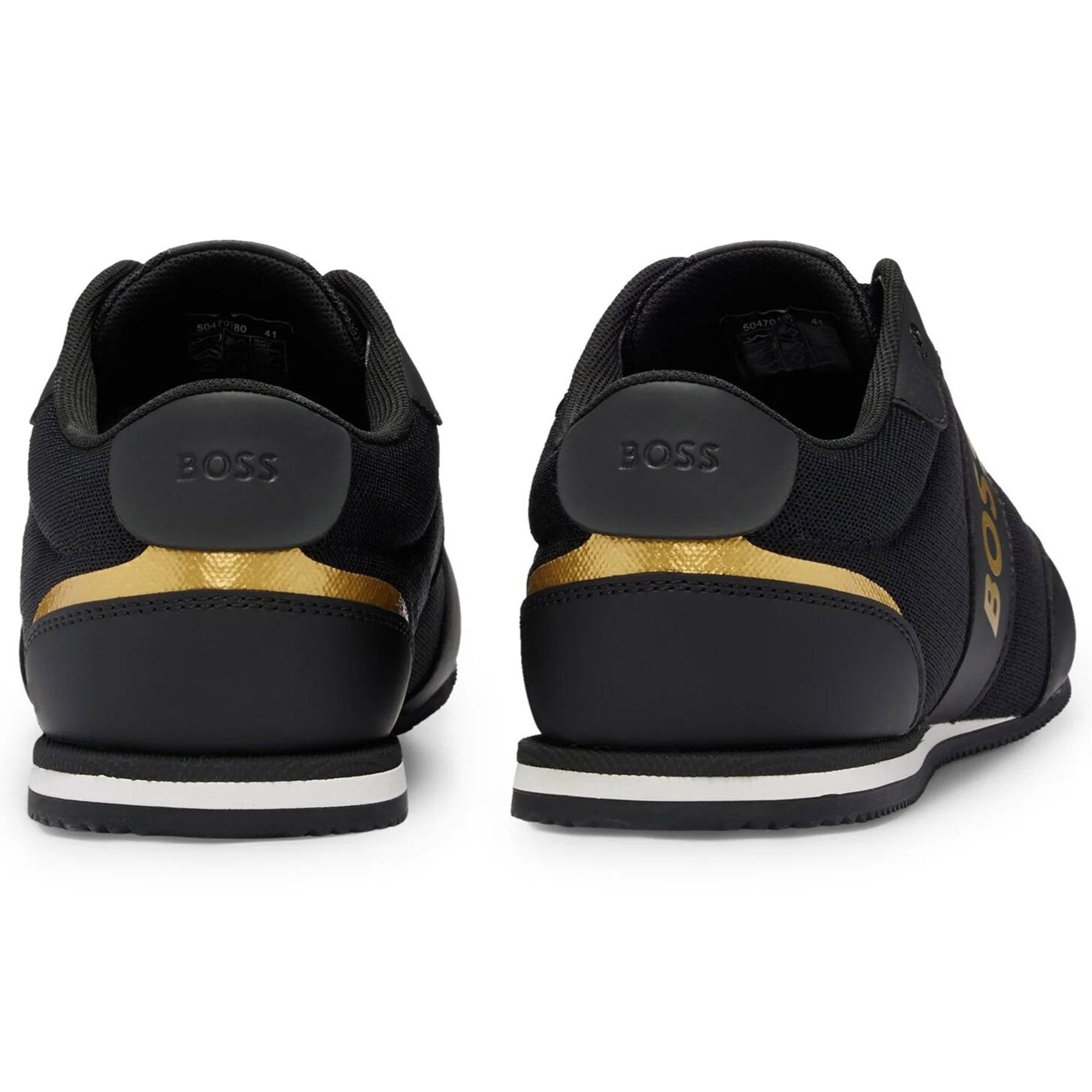 Hugo boss trainers black and deals gold