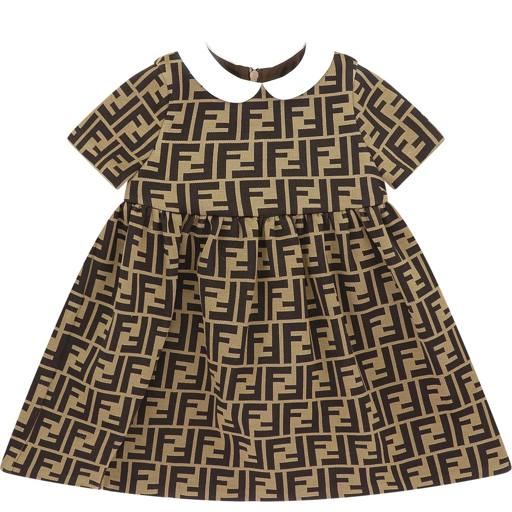 Fendi Baby Girls Collar Dress FF Print Brown