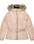 Calvin Klein Belted Fur Jacket Pink