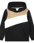 Boss Boys Three Colour Striped Hoodie in Black