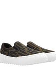 Fendi Unisex FF Logo Slip Ons Brown