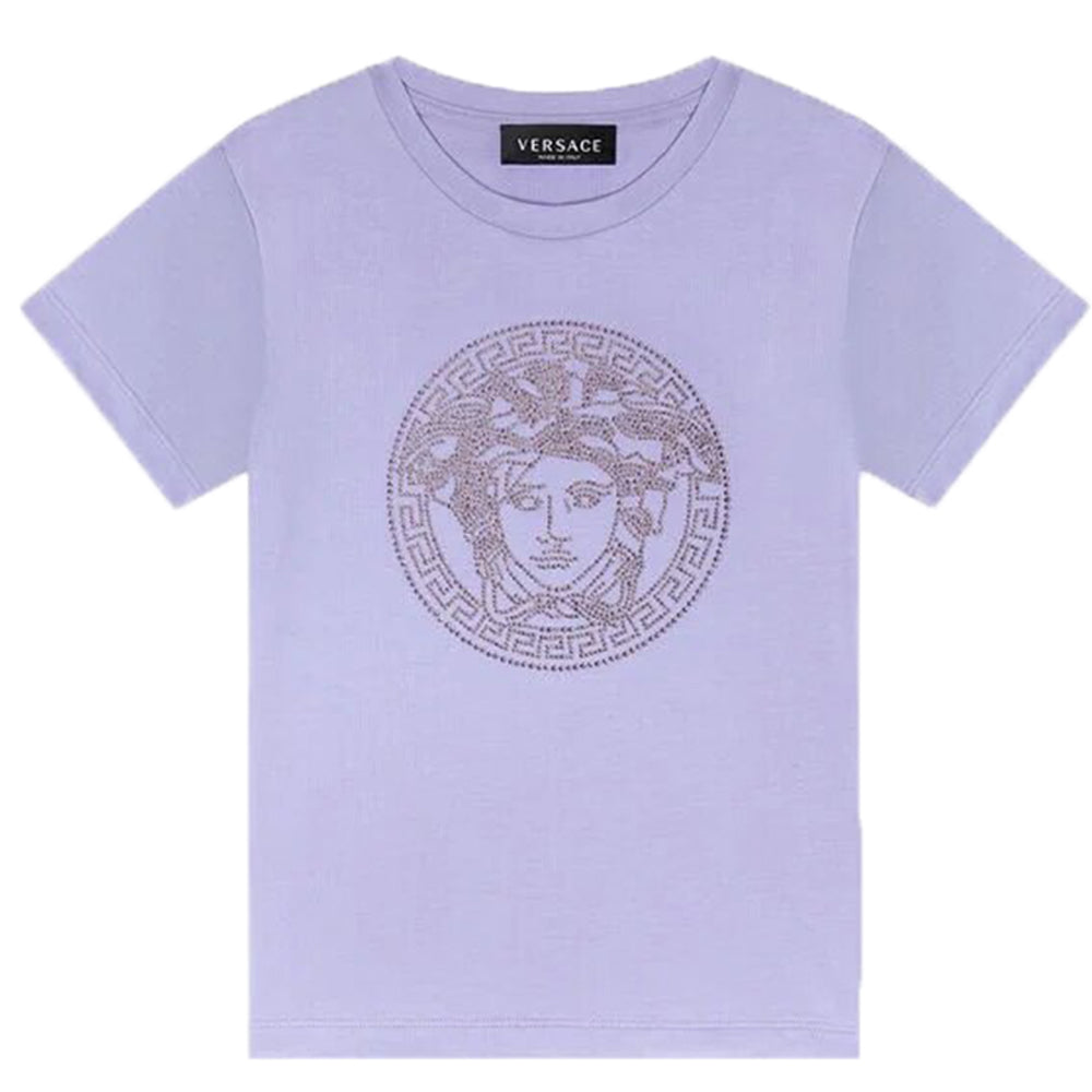 Versace Girls Medusa Embroidered Logo T Shirt Purple