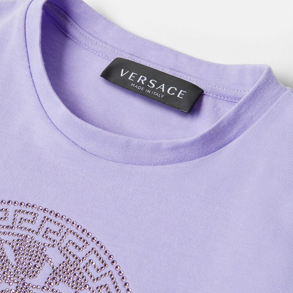 Versace Girls Medusa Embroidered Logo T Shirt Purple