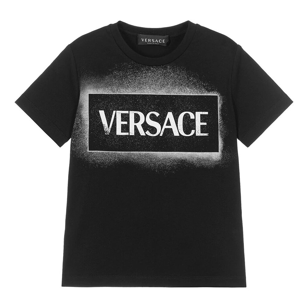Versace Boys Spray Effect Logo T-shirt Black