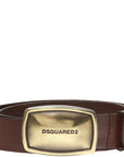 DSquared2 Men's Gold Business Plaque Belt Brown