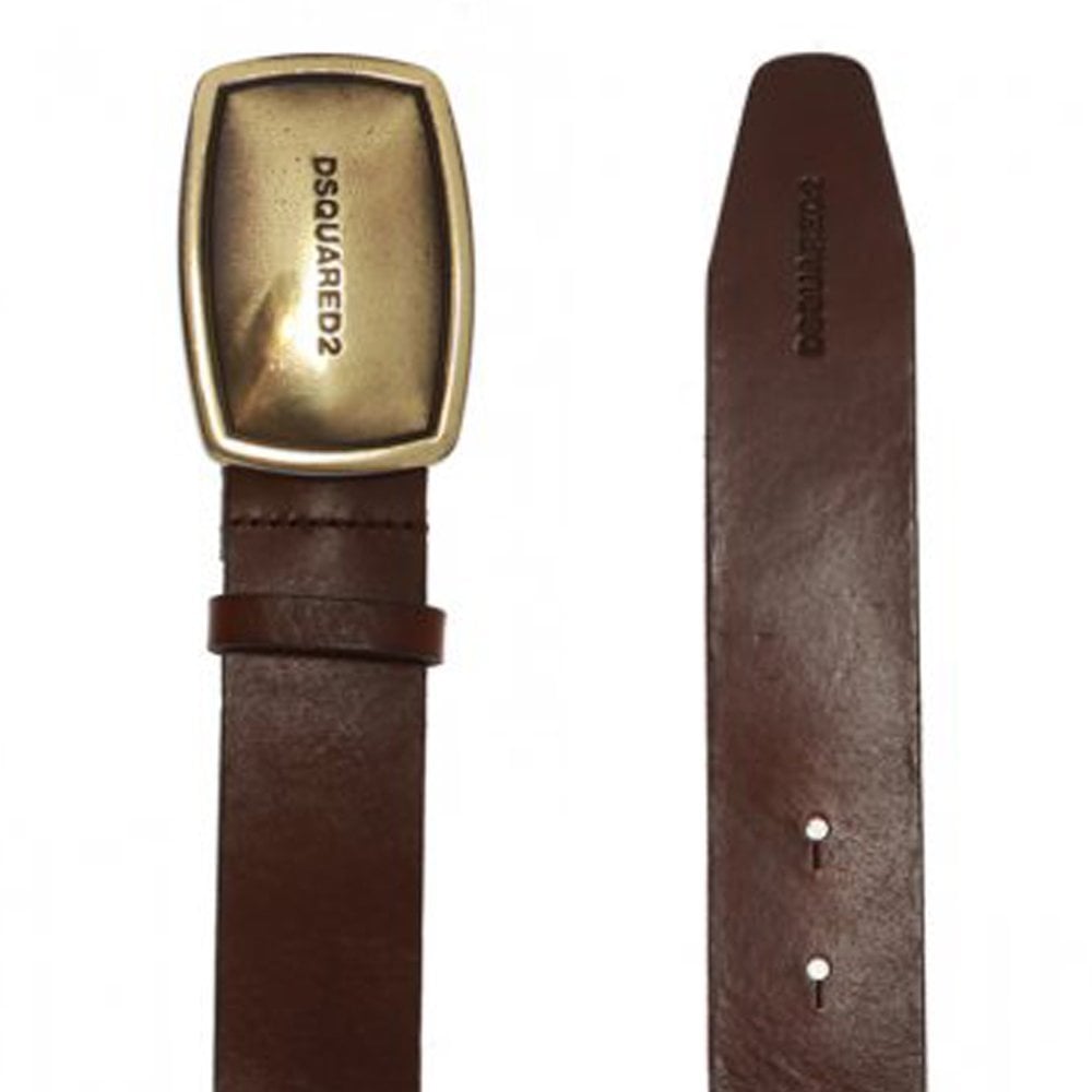 DSquared2 Men&#39;s Gold Business Plaque Belt Brown