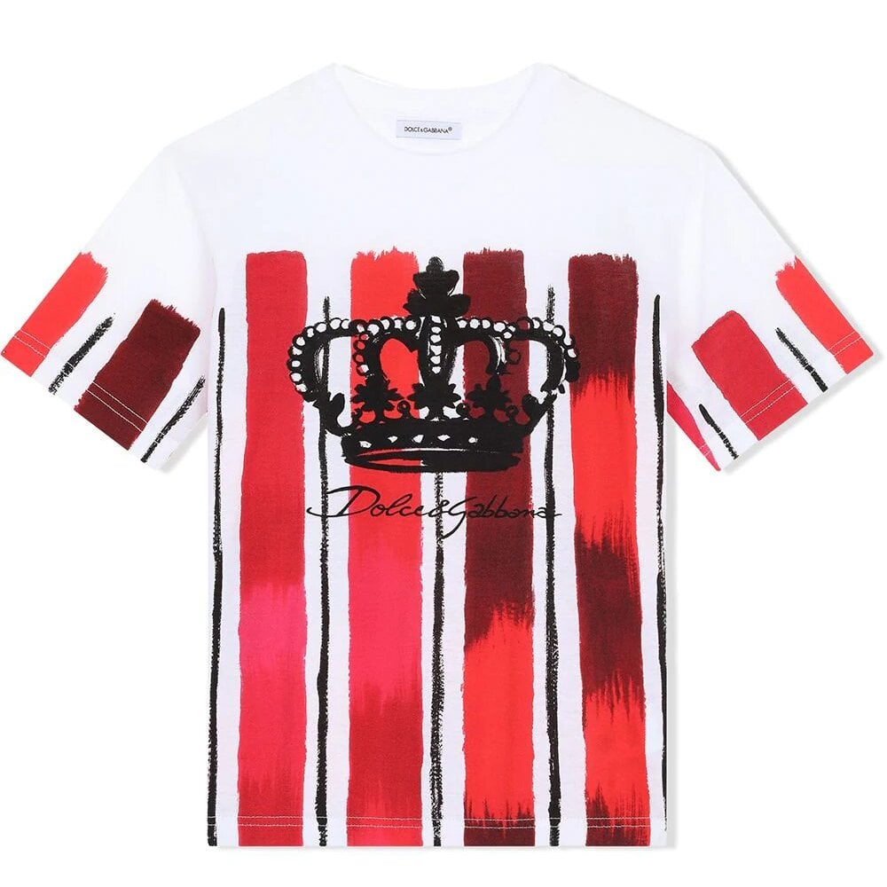 Dolce &amp; Gabbana Boys Red Stripe Crown T-Shirt White