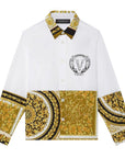 Versace Boys Barocco Mosaic Kids Accent Shirt White & Gold