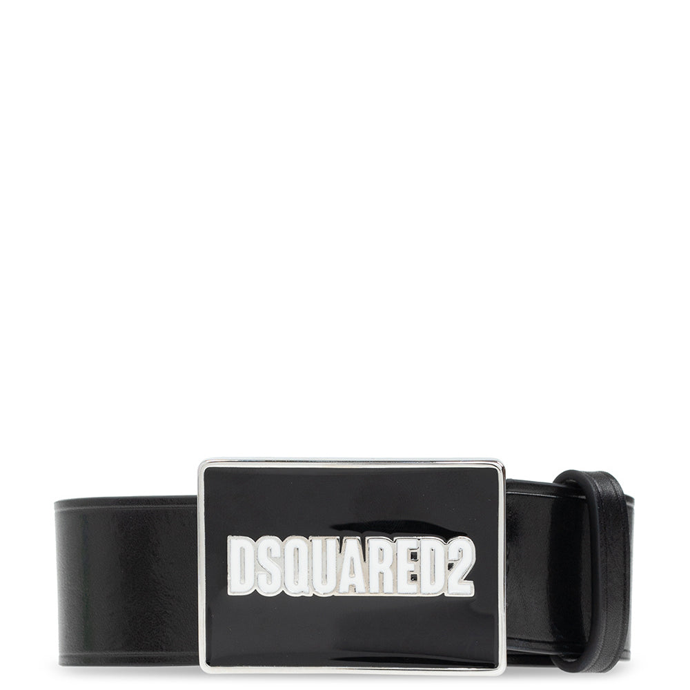 Dsquared2 Men&#39;s Logo Plaque Belt Black