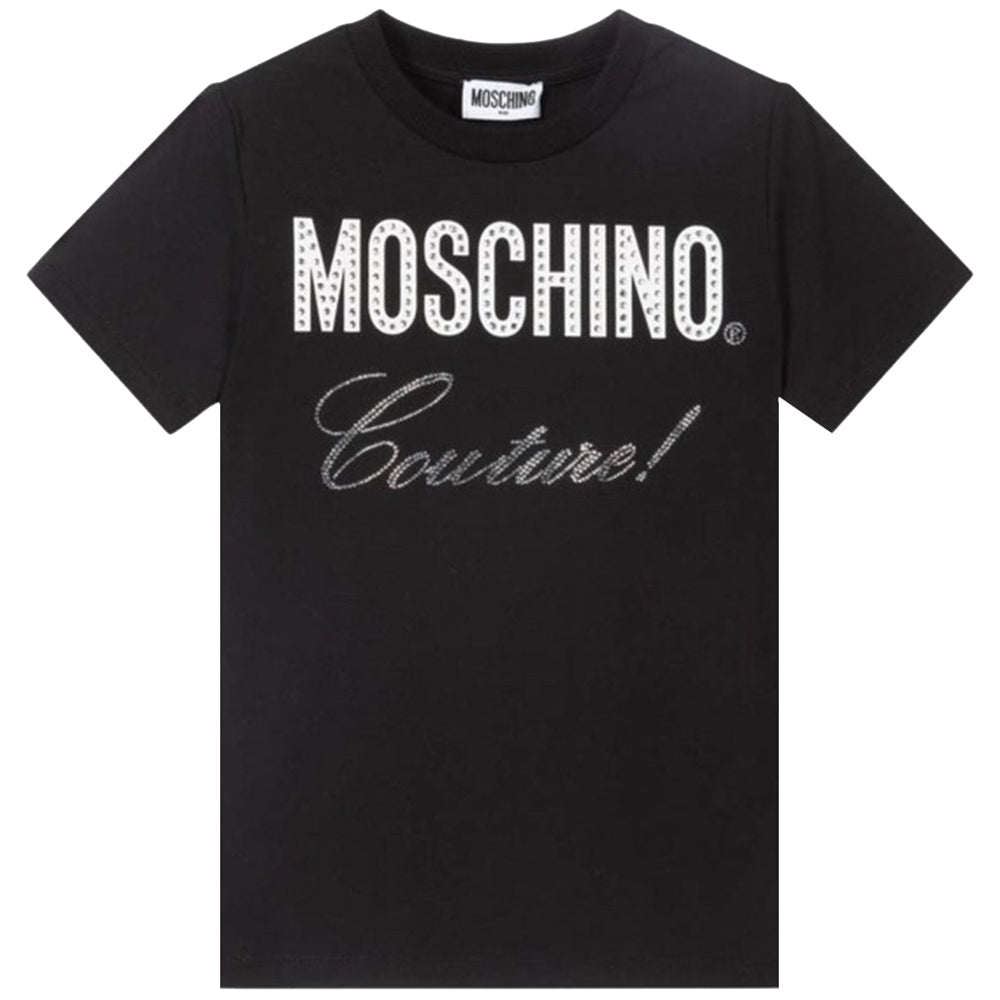 Moschino Girls Couture Diamante Logo T-Shirt Black