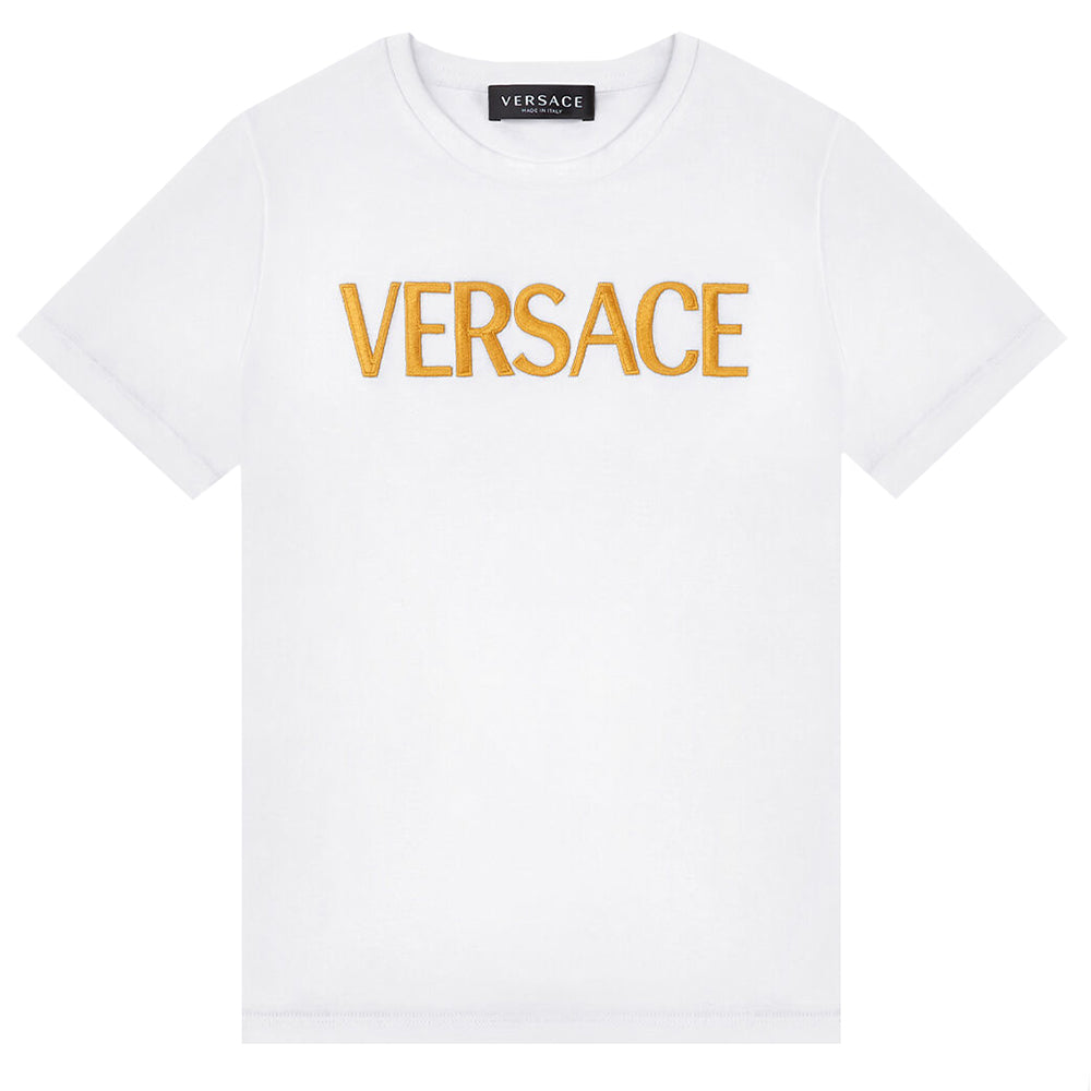 Versace Boys Logo Embroidered T-Shirt White