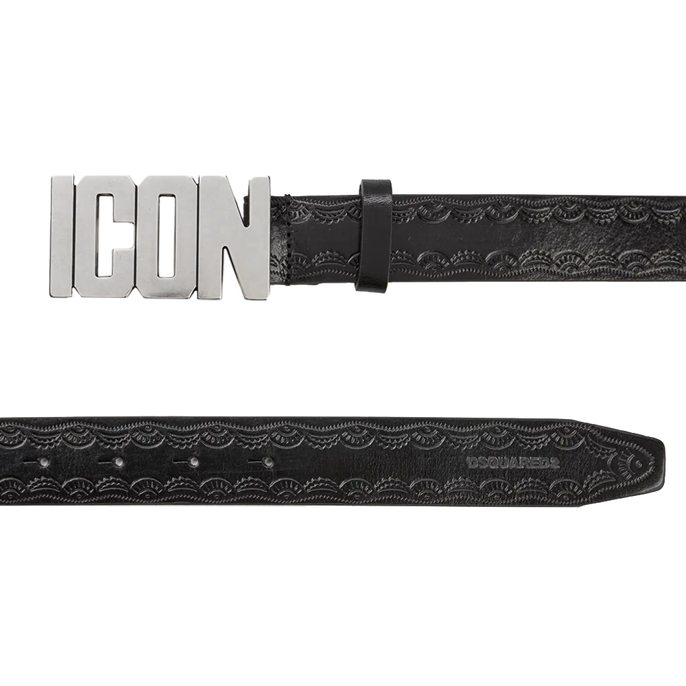 Dsquared2 Mens ICON Silver Buckle Belt Black