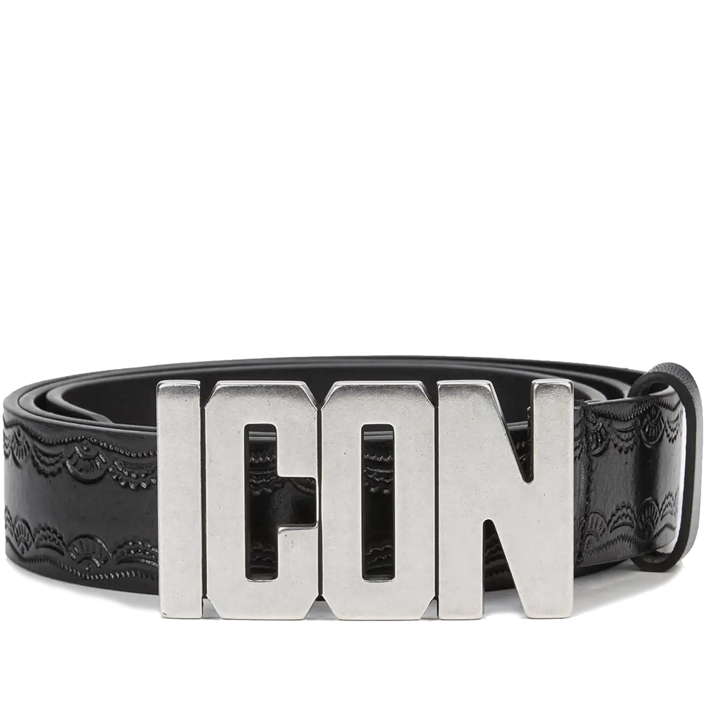 Dsquared2 Mens ICON Silver Buckle Belt Black