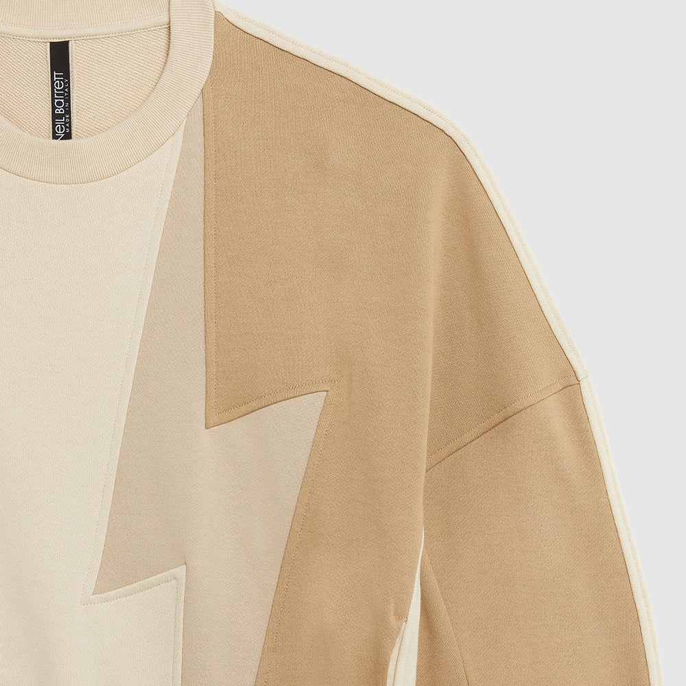 Neil Barrett Mens Tri-Colour Thunderbolt Sweater Beige