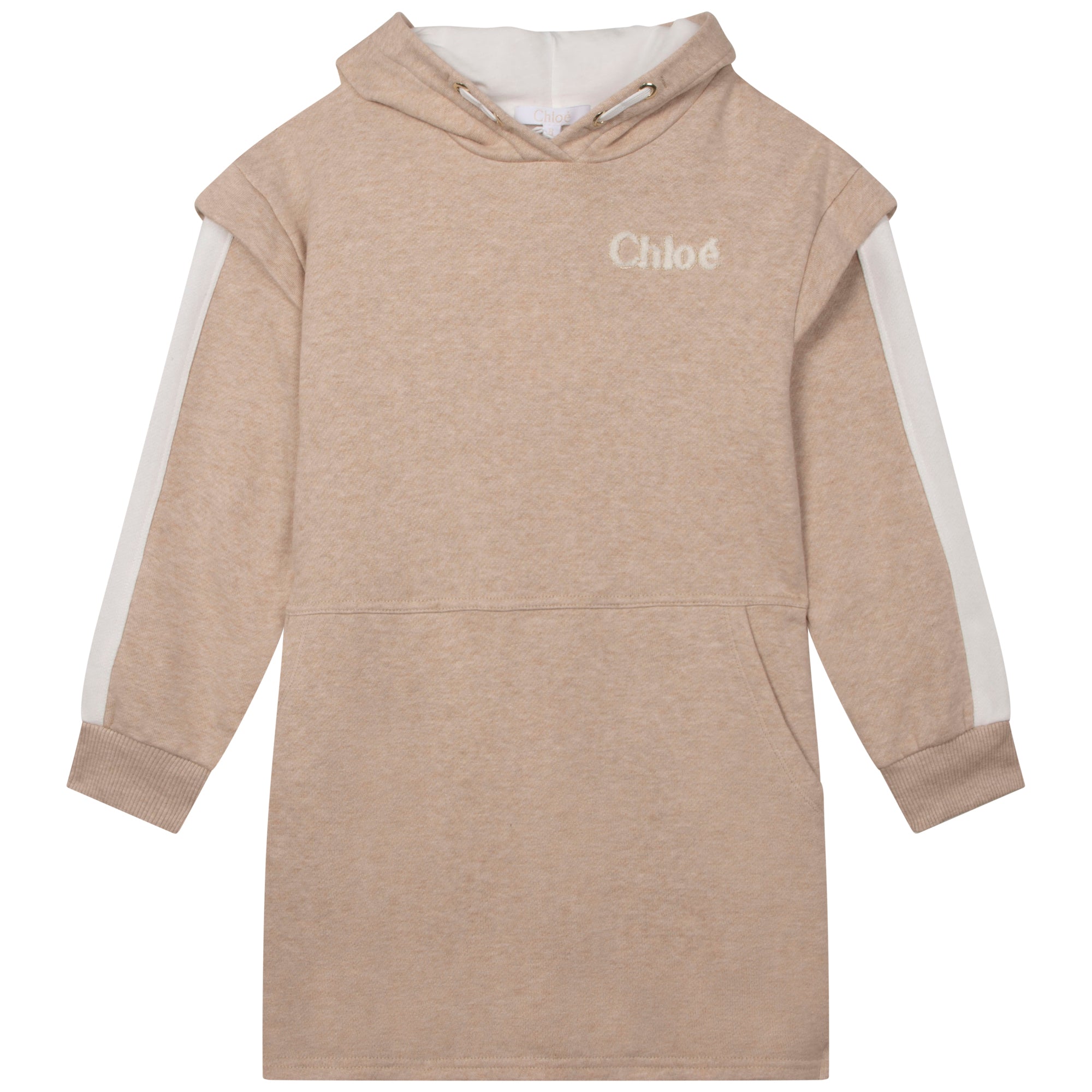 Chloé Girls Logo Print Hooded Dress Beige