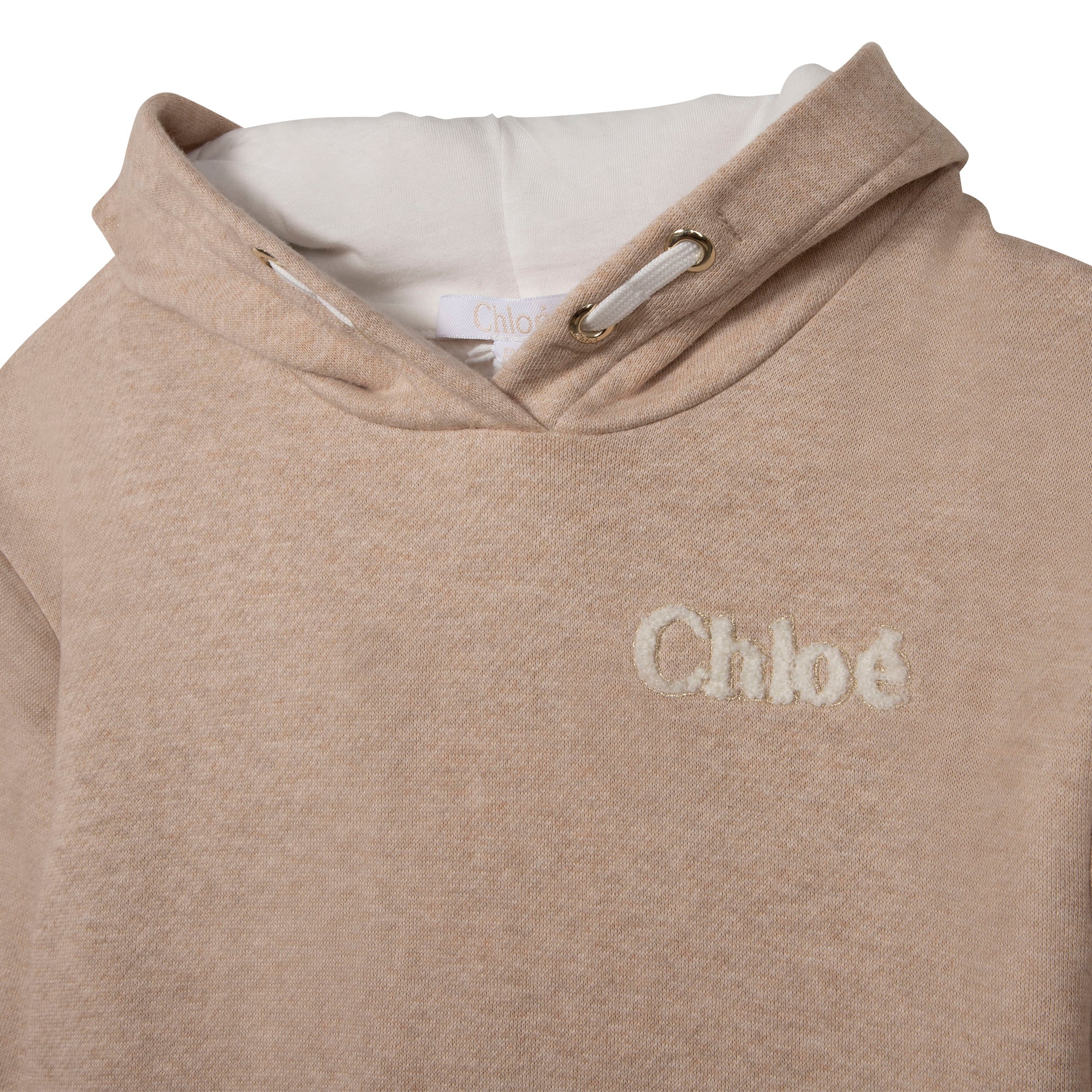 Chloé Girls Logo Print Hooded Dress Beige