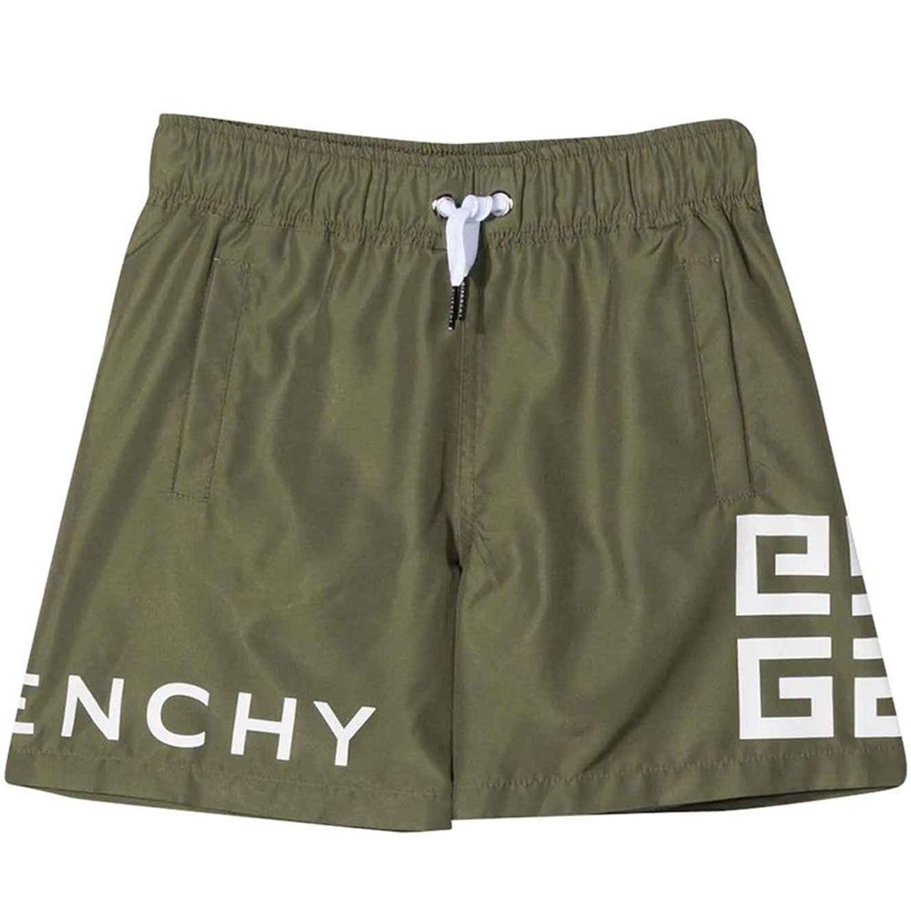 Givenchy Boys Logo Swim-Shorts Khaki