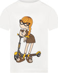 Fendi Girls Doll Scooter Print T-shirt White