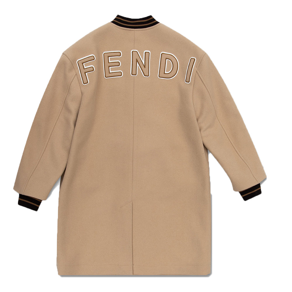 Fendi Girls Logo Wool Coat Beige