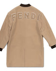Fendi Girls Logo Wool Coat Beige