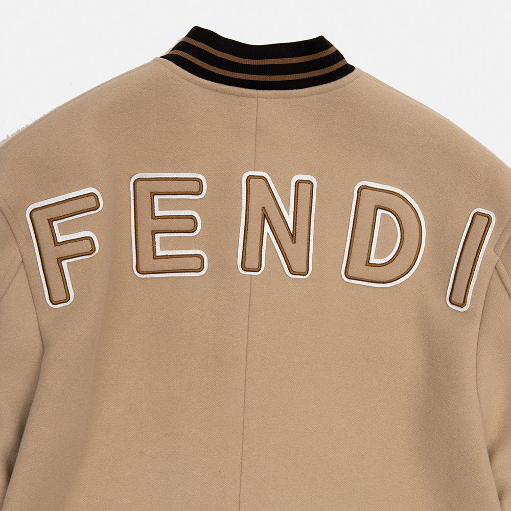 Fendi Girls Logo Wool Coat Beige