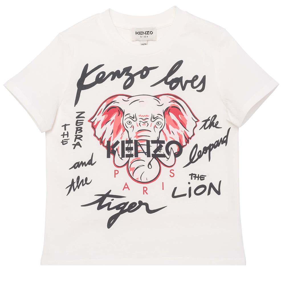 Kenzo Boys Elephant Print T-Shirt White