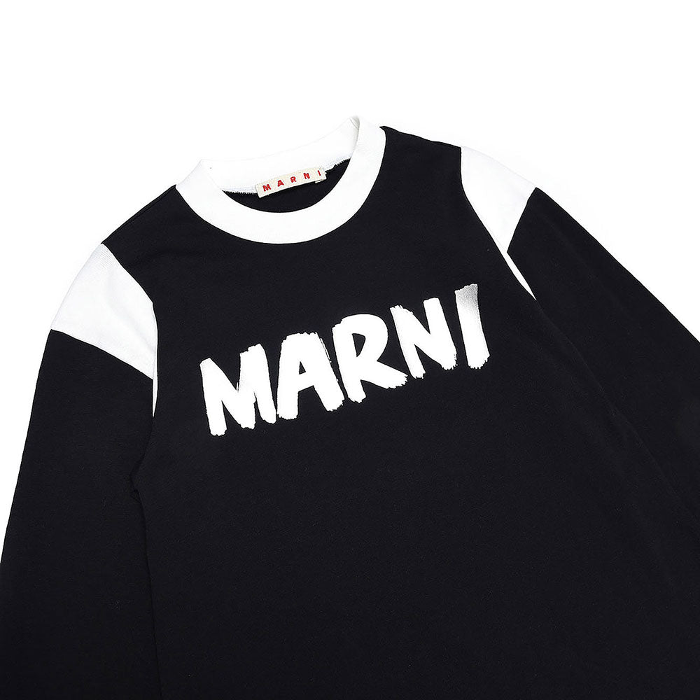 Marni Girls Jersey Dress With Asymmetrical Hem Black