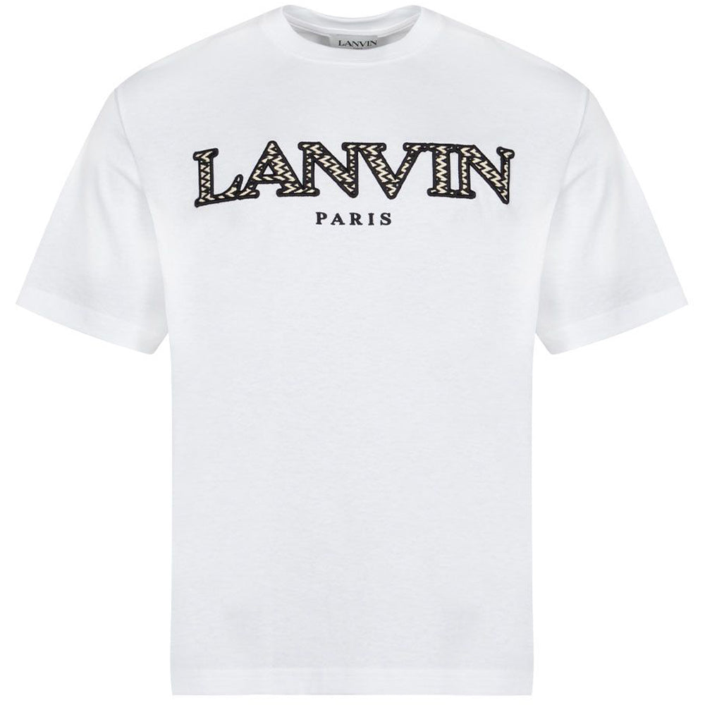 Lanvin Mens Curb Logo Appliquéd Cotton T-shirt White