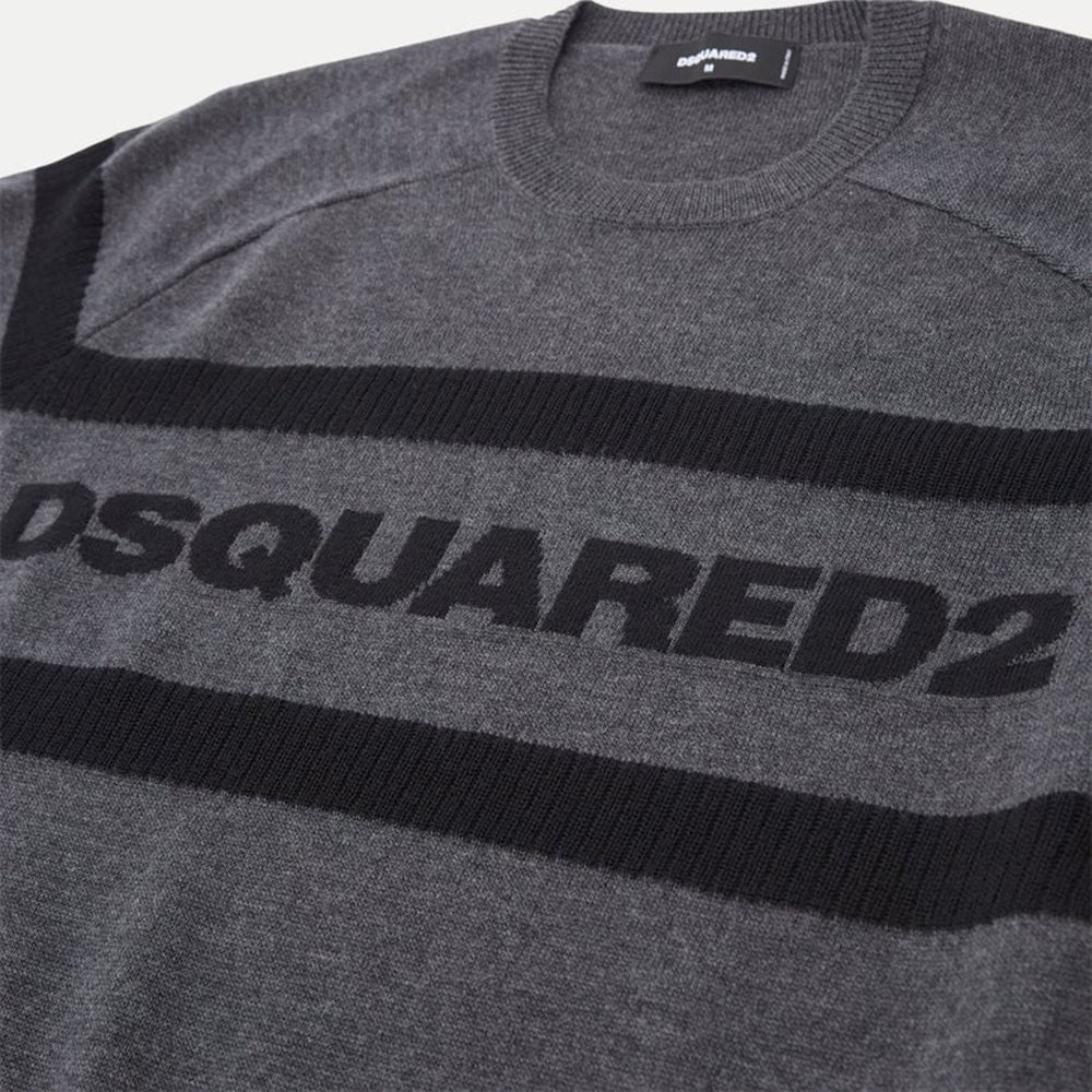 Dsquared2 Mens Twin Line Knitted Jumper Grey