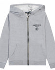 Balmain Boys Logo Print Zipped Hoodie Grey - Balmain KidsHoodies