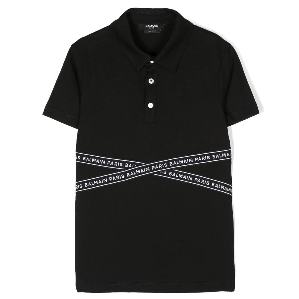 Balmain Boys Tape Logo Polo Black - Balmain KidsPolos