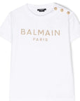 Balmain Girls Decorative Gold Logo Print T-shirt White - Balmain KidsT-shirts