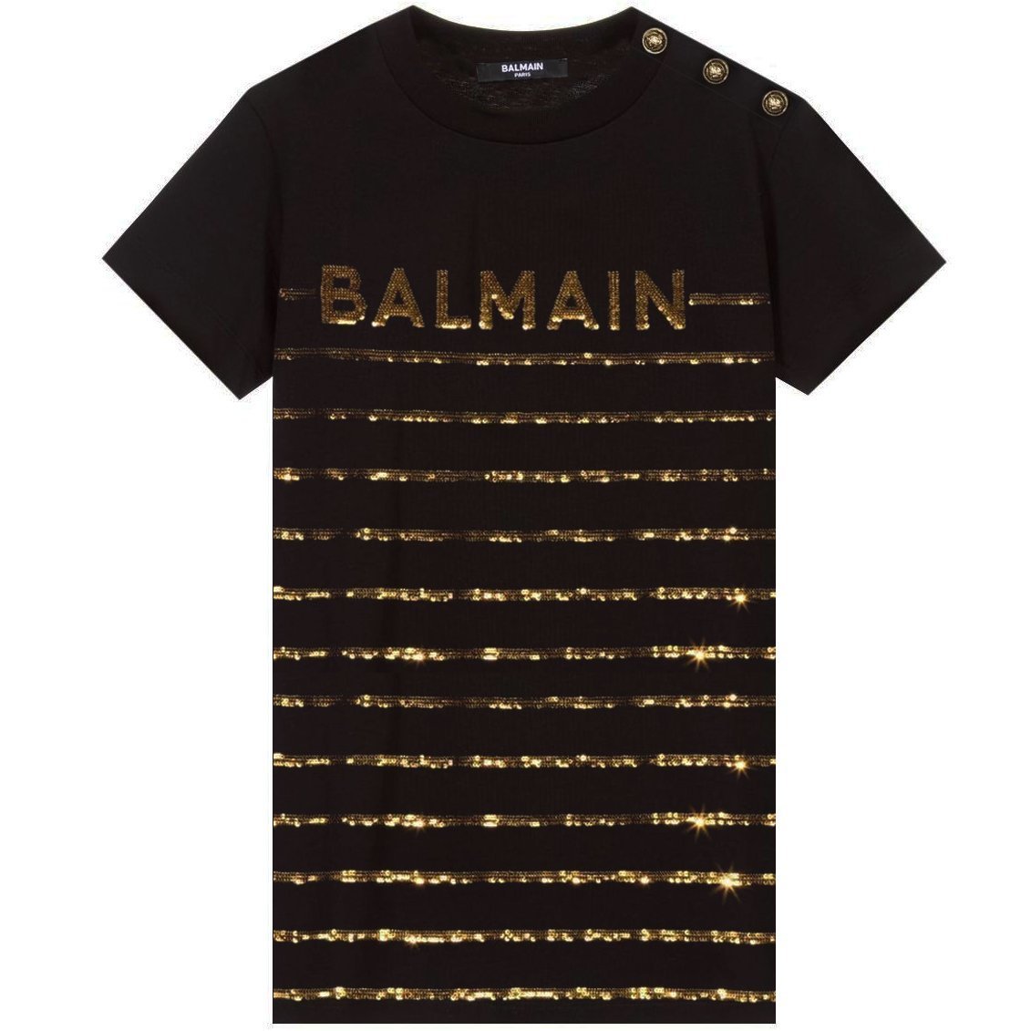 Balmain Girls Gold Stripe T-Shirt Black - Balmain KidsDresses