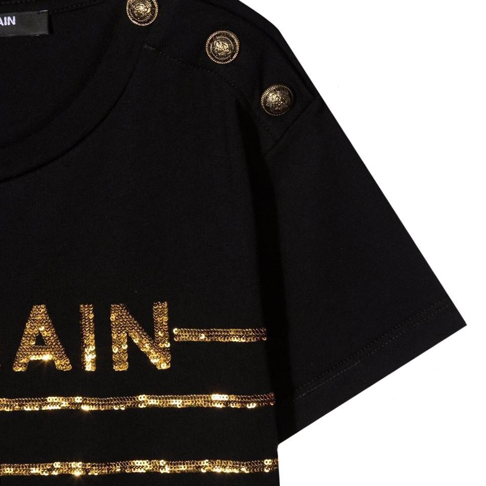 Balmain Girls Gold Stripe T-Shirt Black - Balmain KidsDresses