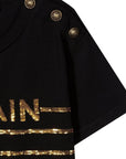 Balmain Girls Gold Stripe T-Shirt Black - Balmain KidsDresses