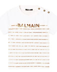 Balmain Girls Gold Stripe T-Shirt White - Balmain KidsT-shirts