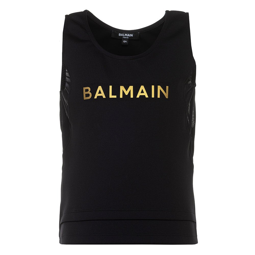Balmain Logo Print Sleeveless Top Black - Balmain KidsVests