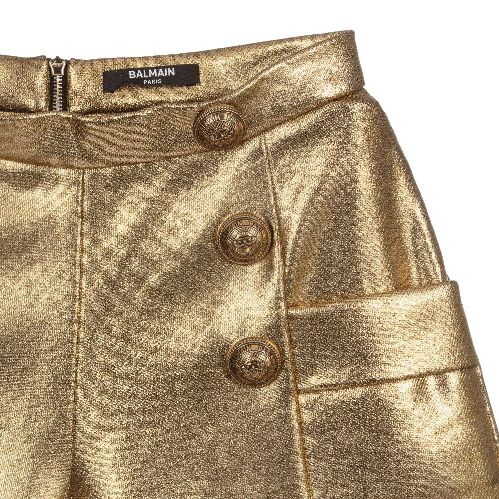 Balmain Teen Girls Metallic Shorts Gold - Balmain KidsShorts