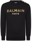 Balmain Unisex Gold Logo Print Sweatshirt Black - Balmain KidsSweaters